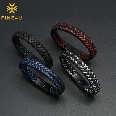 Right Grand Personalized Pulseras De Cuero Para Hombres Magnetic Clasp Colorful Braided Mens PU Leather Bracelet