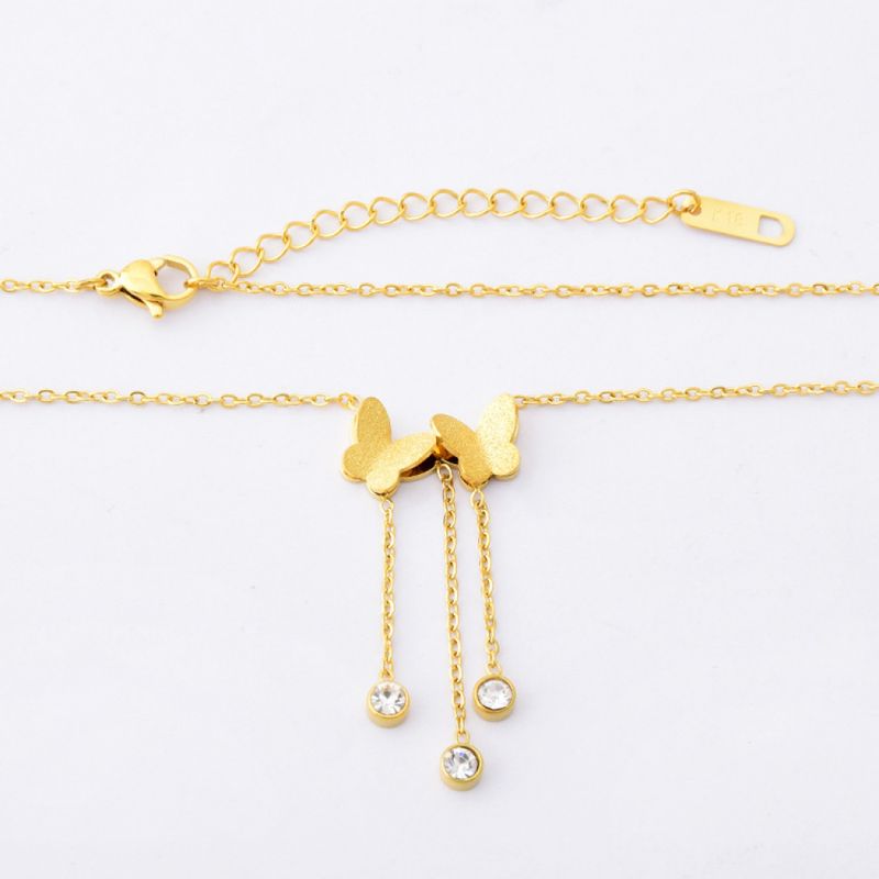 Right Grand Summer Tarnish Free Jewelry Frosted Butterfly Tassel Zirconia 18k Gold Plated Ankle Bracelets for Women
