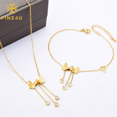 Right Grand Summer Tarnish Free Jewelry Frosted Butterfly Tassel Zirconia 18k Gold Plated Ankle Bracelets for Women