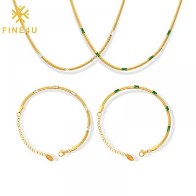 Right Grand Fashion Stainless Steel Zircon Snake Chain Necklace Bracelet Jewelry Set