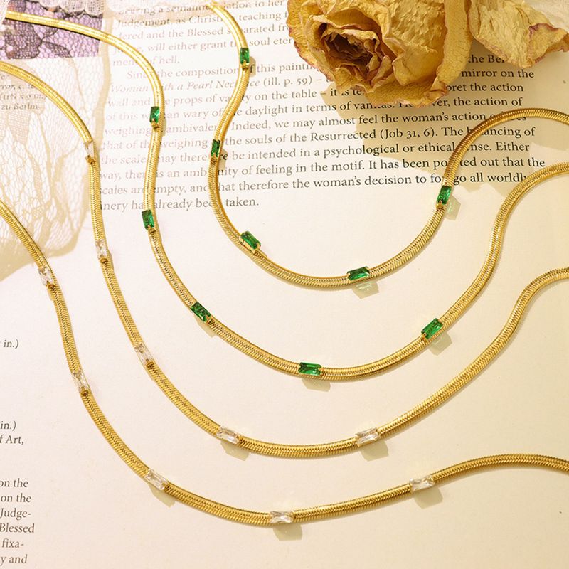 Right Grand Fashion Stainless Steel Zircon Snake Chain Necklace Bracelet Jewelry Set