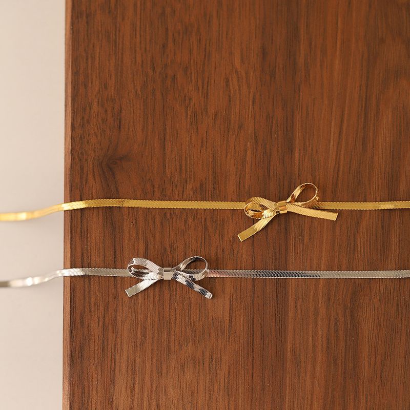 Right Grand Bowknot Pendant Jewelry Set Snake Chain Stainless Steel 18K Gold Plated Herringbone Bow Knot Choker Necklace