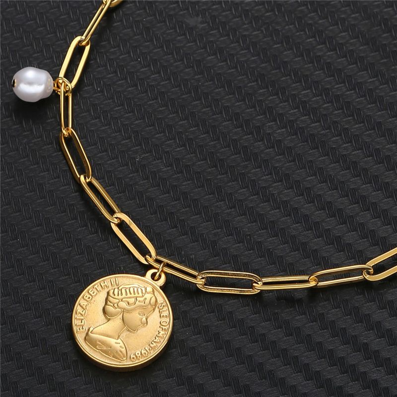 Right Grand Square Chain Tassel Freshwater Pearl Crystal Coin Pendant Fashion Jewelry Stainless Steel Anklets for Women