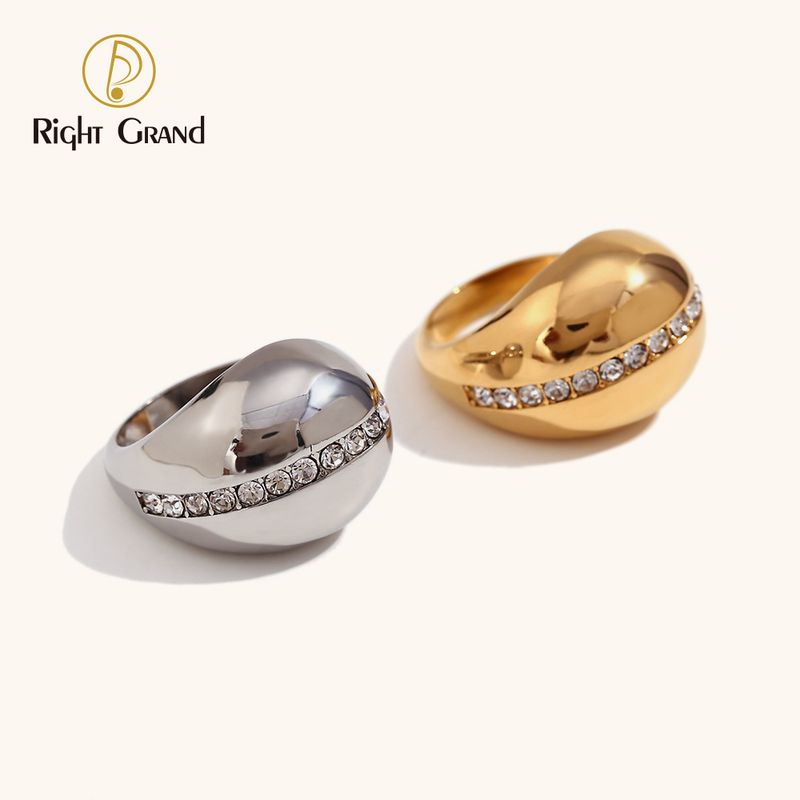 Right Grand Trendy Tarnish Free Statement Jewelry Women Rhinestone Gold Plated Water Drop Stainless Steel Chunky Ring