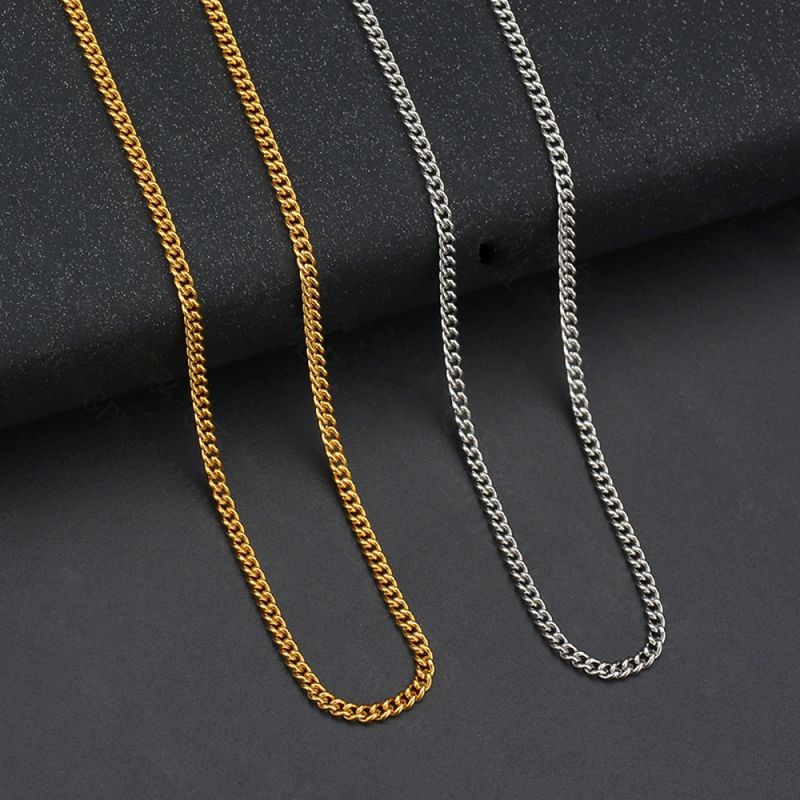 Right Grand Bulk Women Hip Hop Fashion Jewelry Gold Plated Stainless Steel Curb Chain Necklace