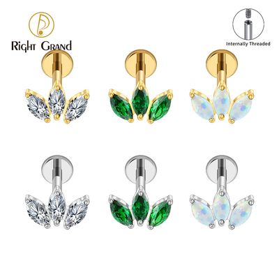 Right Grand ASTM F136 Titanium 16G Internal Thread Triple Marquise CZ Stud Earring 16G Trinity Lotus Opal Cluster Cartilage Helix Tragus Piercing Right Grand ASTM F136 Titanium 16G Internal Thread Triple Marquise CZ Stud Earring 16G Trinity Lotus Opal Cluster Cartilage Helix Tragus Piercing