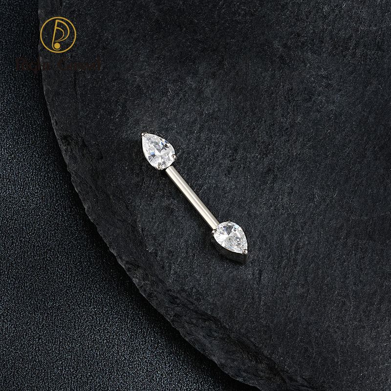 Right Grand ASTM F136 Titanium 14G Teardrop CZ Nipple Ring Threadless Push Pin Straight Nipple Barbell Piercing Jewelry