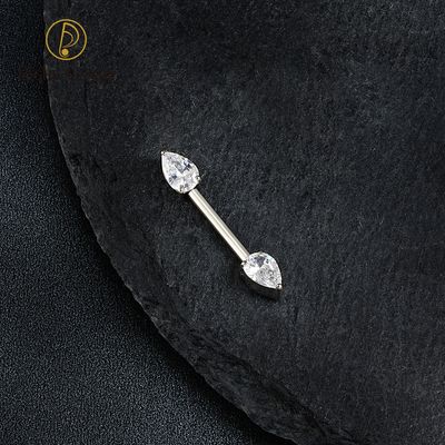 Right Grand ASTM F136 Titanium 14G Teardrop CZ Nipple Ring Threadless Push Pin Straight Nipple Barbell Piercing Jewelry
