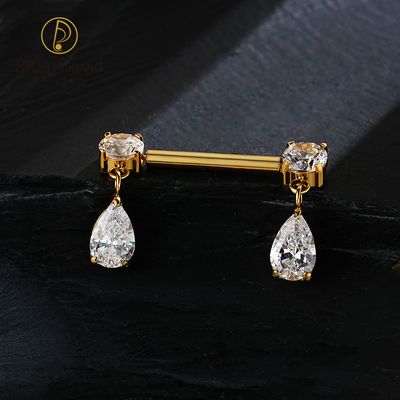 Right Grand ASTM F136 Titanium Teardrop Dangle CZ Nipple Ring 14G Threadless Push Pin Nipple Barbell Piercing Body Jewelry
