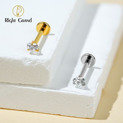 Right Grand ASTM F136 Titanium 18G Heart CZ Threadless Push Pin Flat Back Labret Cartilage Tragus Helix Nose Stud Piercing