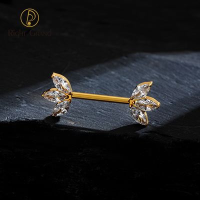 Right Grand ASTM F136 Titanium Triple Marquise CZ Nipple Ring 14G Threadless Straight Barbell Piercing Body Jewelry