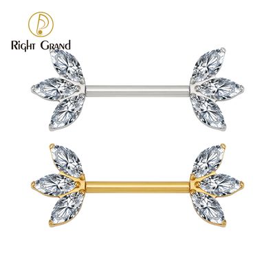 Right Grand ASTM F136 Titanium Triple Marquise CZ Nipple Ring 14G Threadless Straight Barbell Piercing Body Jewelry