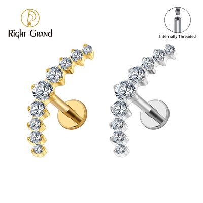Right Grand ASTM F136 Titanium Internal Thread Arc CZ Cluster Labret Curved Bar Flat Back Stud Earring Helix Cartilage Conch Piercing Jewelry Right Grand ASTM F136 Titanium Internal Thread Arc CZ Cluster Labret Curved Bar Flat Back Stud Earring Helix Cartilage Conch Piercing Jewelry