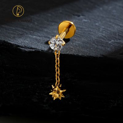 Right Grand ASTM F136 Titanium Internal Thread CZ Dangle Mace Ball Labret Stud 16G Spiked Ball Drop Cartilage Helix Conch Piercing Jewelry