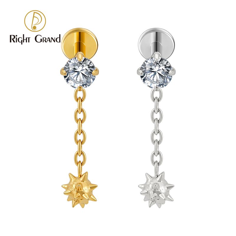 Right Grand ASTM F136 Titanium Internal Thread CZ Dangle Mace Ball Labret Stud 16G Spiked Ball Drop Cartilage Helix Conch Piercing Jewelry