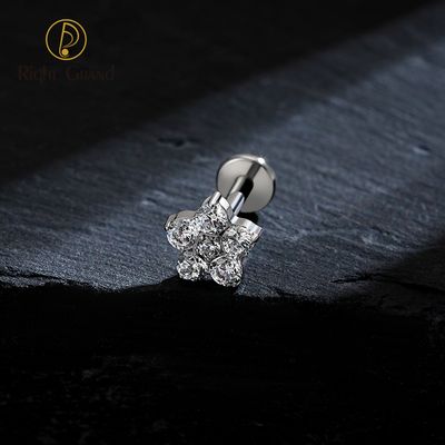 Right Grand ASTM F136 Titanium Internal Thread CZ Flower Lip Labret Monroe Stud 16G Floral Cartilage Helix Earring Flat Back Piercing Jewelry