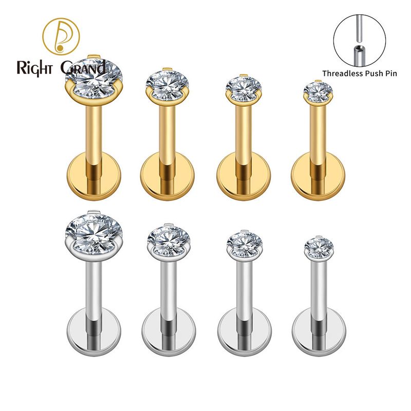 Right Grand ASTM F136 Titanium 2/2.5/3/4mm 18G Threadless Push Pin CZ Top End for Tragus Helix Cartilage Nose Stud Ring Piercing