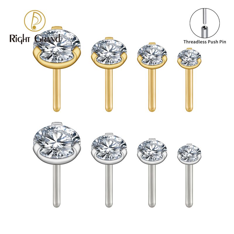 Right Grand ASTM F136 Titanium Prong Setting 18G Threadless Push Pin CZ Top End for Tragus Helix Cartilage Nose Stud Ring Piercing