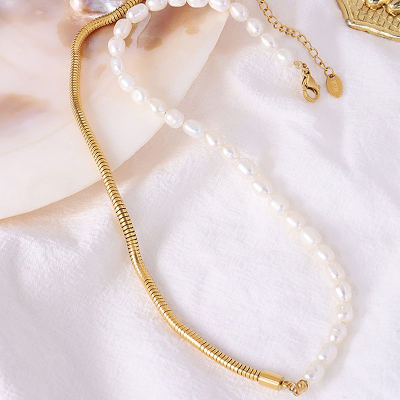 Right Grand  Fashion Popular Chain Small Freshwater Pearl Stainless Steel Clavicle Chain Chokers Necklace