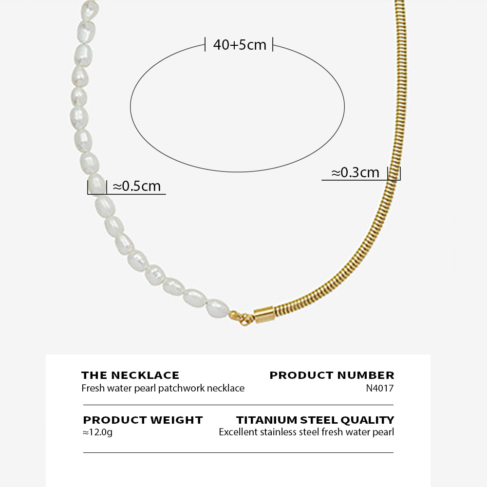 Right Grand  Fashion Popular Chain Small Freshwater Pearl Stainless Steel Clavicle Chain Chokers Necklace, color: 18K Gold, size: Necklace(40+5cm)
