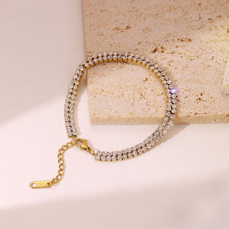 Right Grand Fashion Luxury Tarnish Free Women Jewelry PVD Gold Plated Stainless Steel Double Layer Diamond Zircon Stone Tennis Bracelet