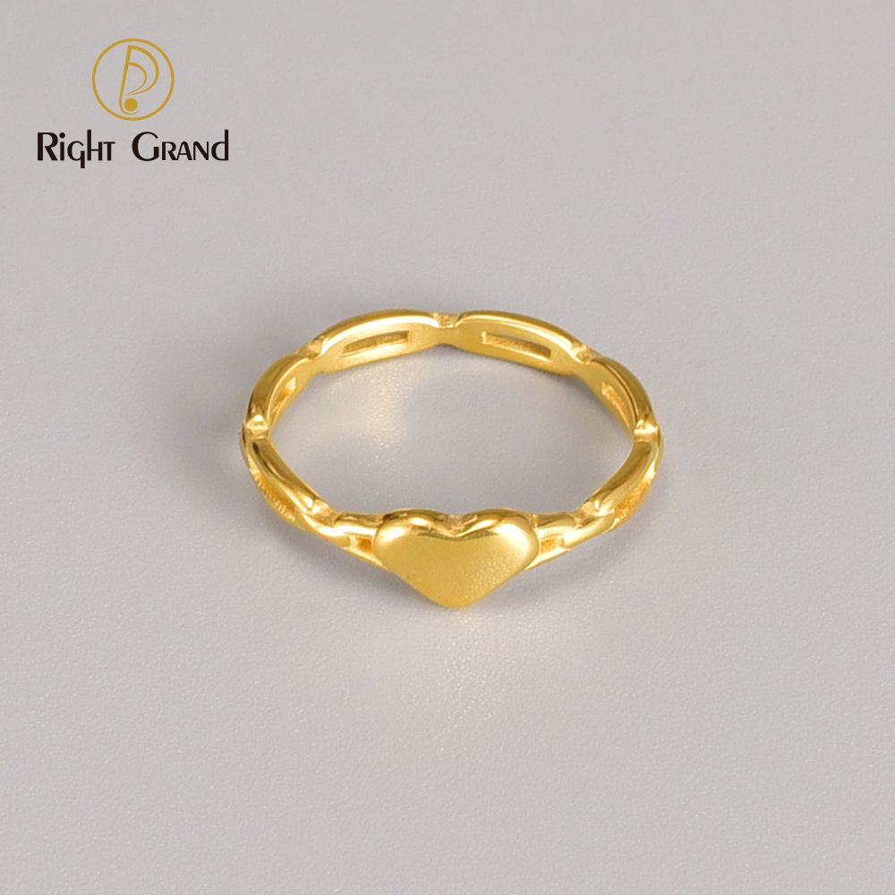 Right Grand New Arrival Women Summer Non Tarnish Waterproof Fashion Jewelry Gold Plated Stainless Steel Love Heart Ring