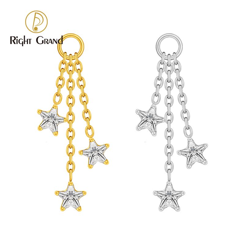 Right Grand ASTM F136 Titanium Dangle Star CZ Chain Charm Dainty Triple CZ Helix Hoop Cartilage Pendant for Piercing Jewelry