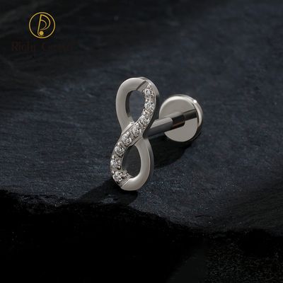 Right Grand ASTM F136 Titanium Internal Thread CZ Infinity Symbol Stud Earring 16G Cartilage Helix Tragus Stud Flat Back Labret Piercing Jewelry