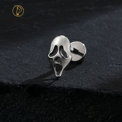 Right Grand ASTM F136 Titanium Internal Thread Ghost Face Flat Back Earring 16G Halloween Cartilage Helix Labret Stud Nose Piercing Jewelry