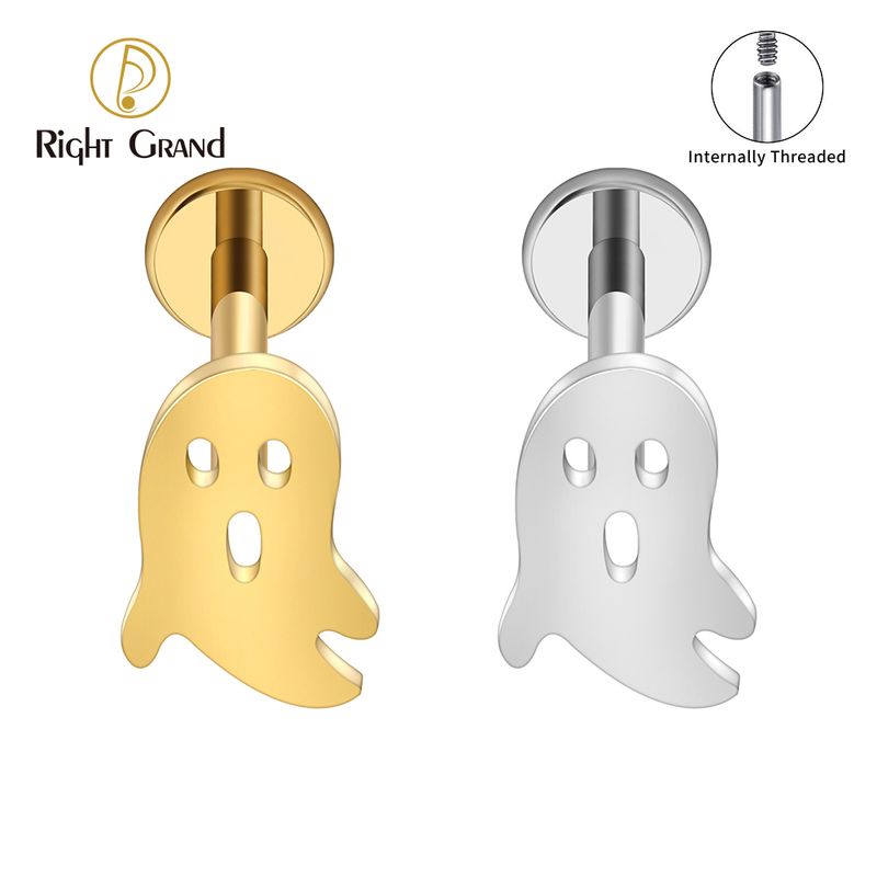 Right Grand ASTM F136 Titanium Internal Thread Ghost Halloween Labret Ring 16G Flat Back Cartilage Stud Earring Conch Helix Lip Piercing Jewelry