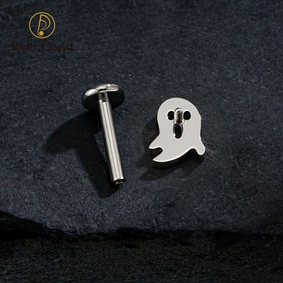 Right Grand ASTM F136 Titanium Internal Thread Ghost Halloween Labret Ring 16G Flat Back Cartilage Stud Earring Conch Helix Lip Piercing Jewelry