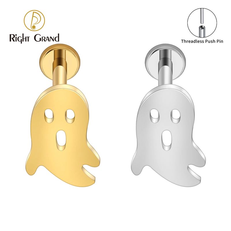 Right Grand ASTM F136 Titanium 16G/18G Threadless Push Pin Ghost Halloween Labret Ring Flat Back Cartilage Stud Earring Conch Helix Lip Piercing Jewelry