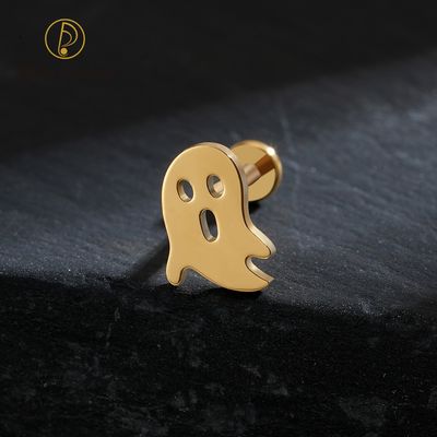 Right Grand ASTM F136 Titanium 16G/18G Threadless Push Pin Ghost Halloween Labret Ring Flat Back Cartilage Stud Earring Conch Helix Lip Piercing Jewelry