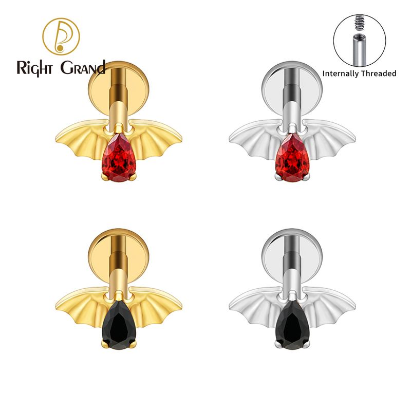 Right Grand ASTM F136 Titanium Internal Thread Flying Bat Cartilage Piercing 16G Vampire Bat Flat Back Helix Stud Halloween Jewelry