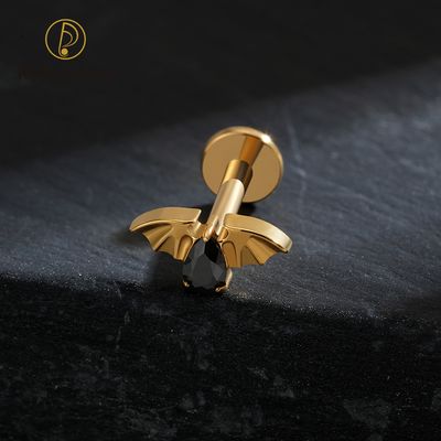 Right Grand ASTM F136 Titanium Internal Thread Flying Bat Cartilage Piercing 16G Vampire Bat Flat Back Helix Stud Halloween Jewelry