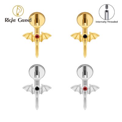 Right Grand ASTM F136 Titanium Internal Thread Wing Sword Cartilage Piercing 16G Vampire Bat Flat Back Helix Stud Halloween Jewelry Right Grand ASTM F136 Titanium Internal Thread Wing Sword Cartilage Piercing 16G Vampire Bat Flat Back Helix Stud Halloween Jewelry