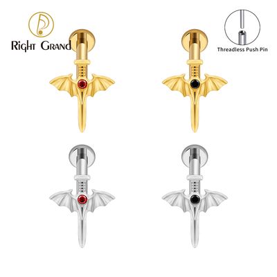 Right Grand ASTM F136 Titanium 16G/18G Threadless Push Pin Wing Sword Cartilage Piercing 16G Vampire Bat Flat Back Helix Stud Halloween Jewelry Right Grand ASTM F136 Titanium 16G/18G Threadless Push Pin Wing Sword Cartilage Piercing 16G Vampire Bat Flat Back Helix Stud Halloween Jewelry