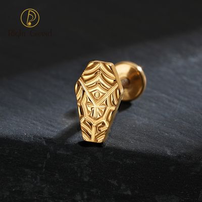Right Grand ASTM F136 Titanium 16G Internal Thread Coffin with Spider Web Cartilage Piercing 16G Vampire Bat Flat Back Helix Stud Halloween Jewelry