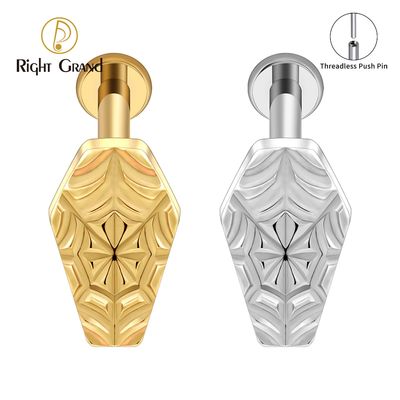 Right Grand ASTM F136 Titanium 16G/18G Threadless Push Pin Coffin with Spider Web Cartilage Piercing 16G Vampire Bat Flat Back Helix Stud Halloween Jewelry