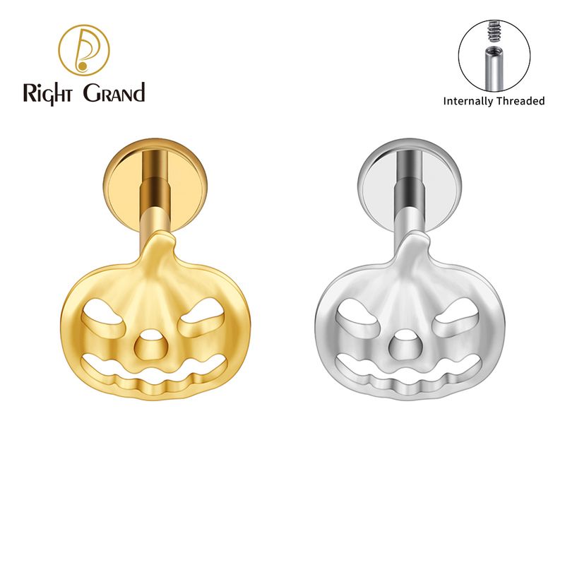 Right Grand ASTM F136 Titanium Internal Thread Jack O Lantern Halloween Labret Ring 16G Flat Back Cartilage Stud Earring Conch Helix Lip Piercing Jewelry