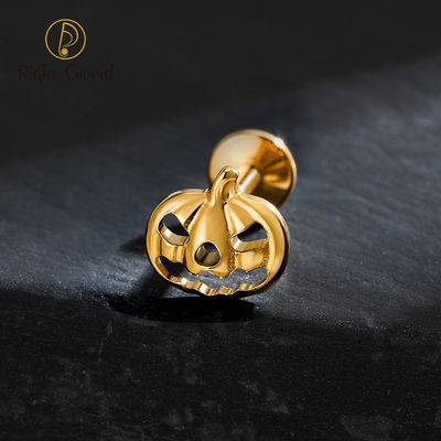 Right Grand ASTM F136 Titanium Internal Thread Jack O Lantern Halloween Labret Ring 16G Flat Back Cartilage Stud Earring Conch Helix Lip Piercing Jewelry