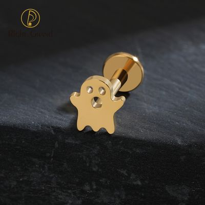 Right Grand ASTM F136 Titanium Internal Thread Ghost Halloween Labret Ring 16G Flat Back Cartilage Stud Earring Conch Helix Lip Piercing Jewelry