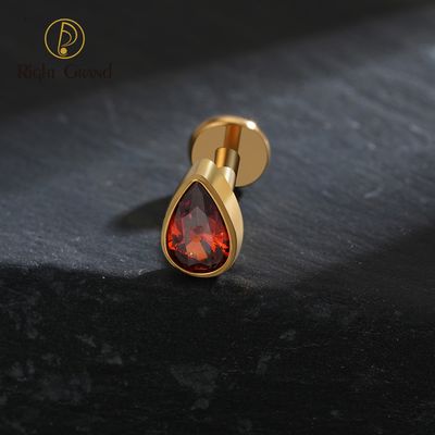 Right Grand ASTM F136 Titanium Internal Thread Teardrop Garnet Labret Ring 16G Flat Back Cartilage Stud Earring Conch Helix Lip Piercing Jewelry
