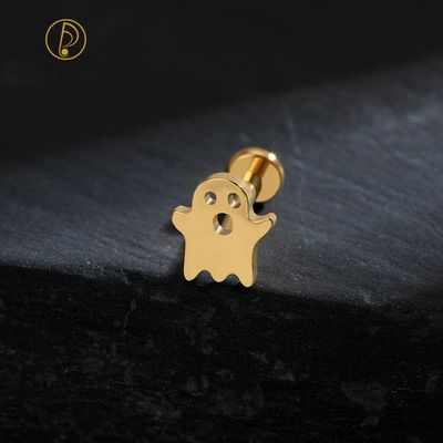 Right Grand ASTM F136 Titanium 16G/18G Threadless Push Pin Ghost Halloween Labret Ring Flat Back Cartilage Stud Earring Conch Helix Lip Piercing Jewelry