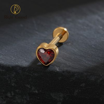 Right Grand ASTM F136 Titanium 16G/18G Threadless Push Pin Heart Shaped CZ Labret Ring Flat Back Cartilage Stud Earring Conch Helix Lip Piercing Jewelry