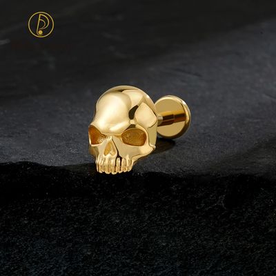 Right Grand ASTM F136 Titanium Internal Thread Skull Labret Ring 16G Flat Back Cartilage Stud Earring Conch Helix Lip Piercing Jewelry