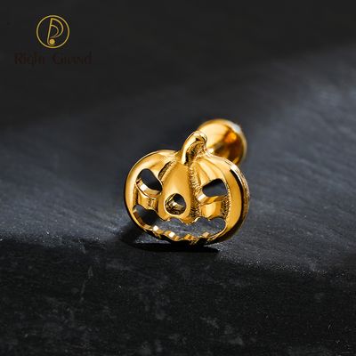 Right Grand ASTM F136 Titanium 16G/18G Threadless Push Pin Jack O Lantern Halloween Labret Ring Flat Back Cartilage Stud Earring Conch Helix Lip Piercing Jewelry