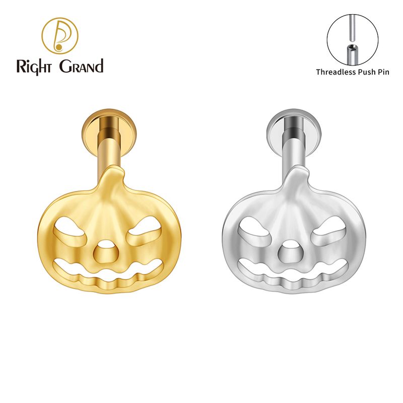 Right Grand ASTM F136 Titanium 16G/18G Threadless Push Pin Jack O Lantern Halloween Labret Ring Flat Back Cartilage Stud Earring Conch Helix Lip Piercing Jewelry