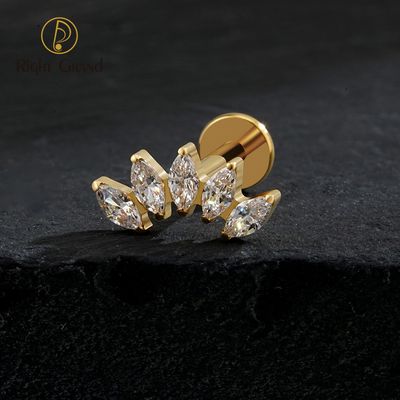 Right Grand ASTM F136 Titanium Internal Thread 5 Marquise CZ Crown Cartilage Earring 16G Cluster CZ Flat Back Helix Stud Nose Piercing Jewelry