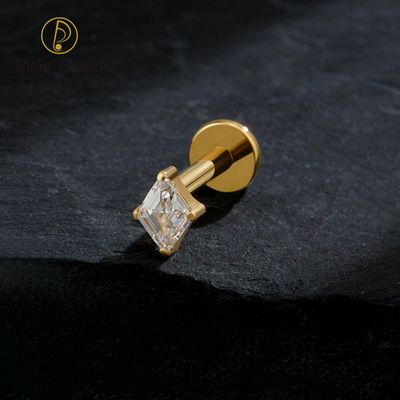 Right Grand ASTM F136 Titanium Rhombus CZ Internally Threaded Labret Stud 16G Flat Back Earring Cartilage Helix Nose Piercing